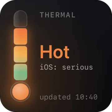 The Heat widget at Hot, with iOS's own word for it, serious, and the time it was updated.