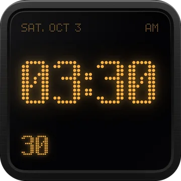 The Clock widget on the Hardware background: a machined frame around amber dots under glass.